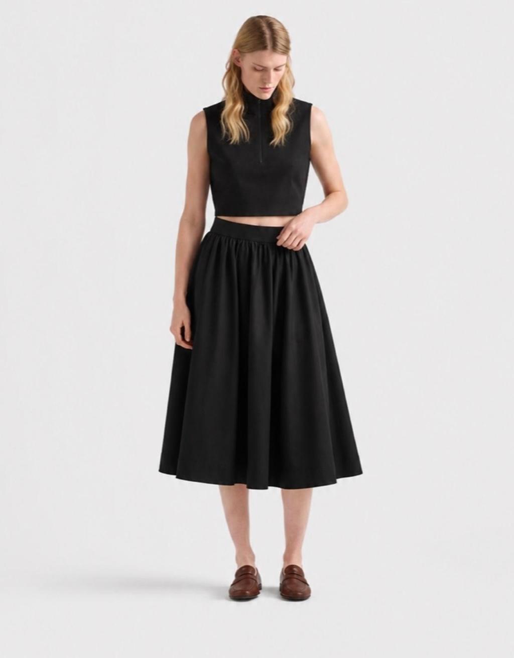 Ruffled Gabardine Midi Skirt